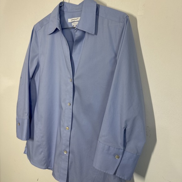 Foxcroft Women's Non Iron Stretch Long Sleeve Button Up Shirt Blue Size M Career - Picture 4 of 10